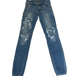 American Eagle Skinny Jegging Jeans Women's 2 Navy Blue Denim Pockets Distressed
